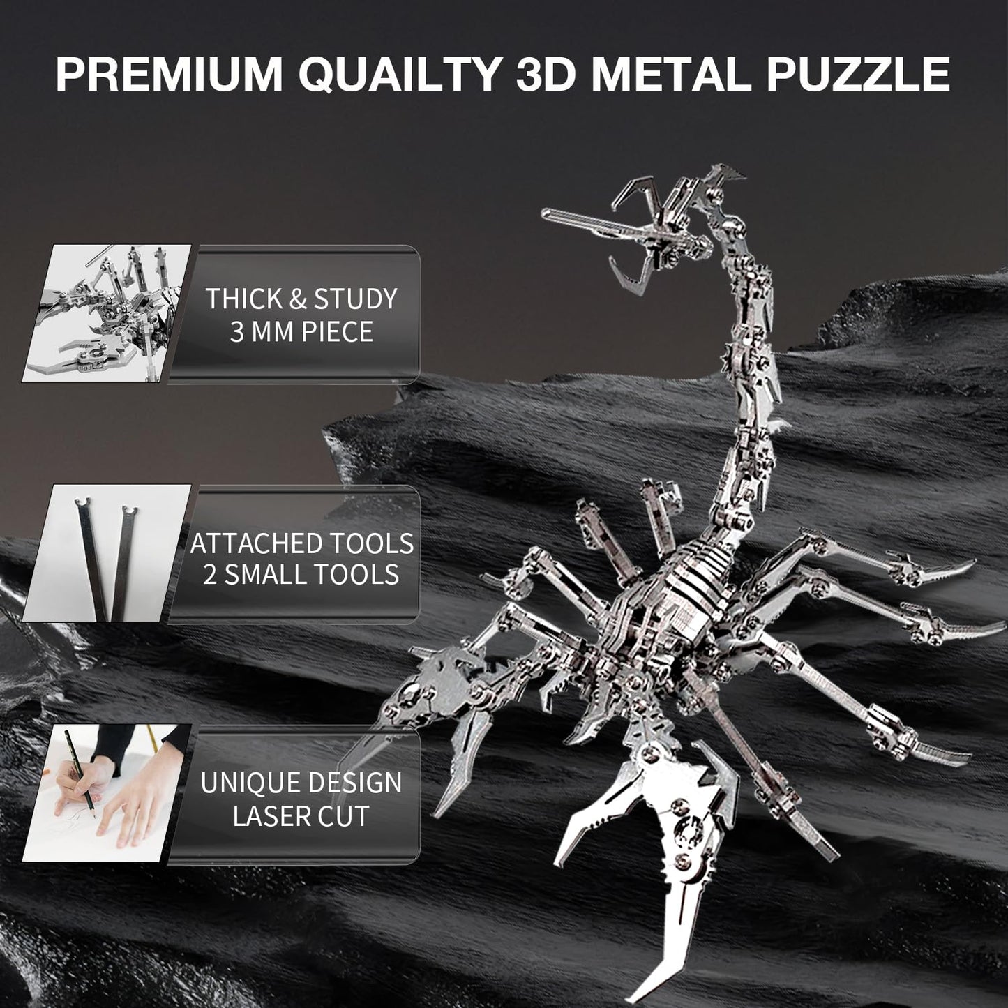 Oworld 3D Metal Model Kits, Mechanical 3D Metal Puzzles For Adults, Steel Warcraft Collection Diy Animal Brain Teasers Simple 3D