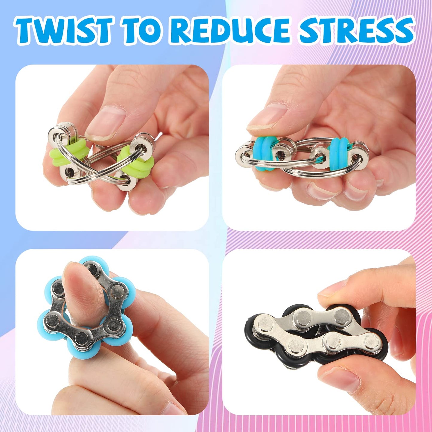 Chengu 16 Pcs Fidget Toys Set Include 8 Six Roller Chain And 8 Key Flippy Chain Stress Reducer Anxiety Relief Bike Toys For Teens Adults Adhd, Add, Autism(Cute)