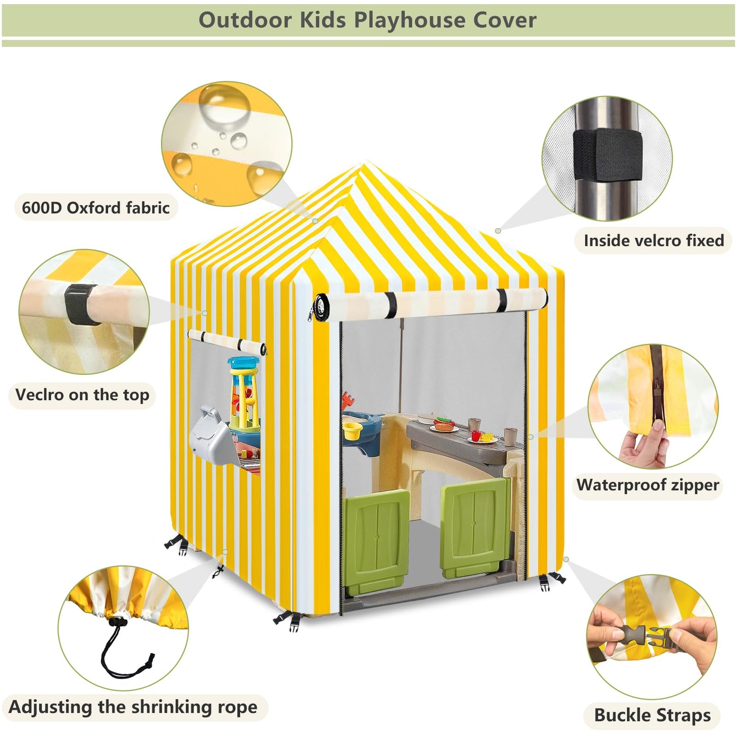 Outdoor Kids Playhouse Cover,Waterproof Cover Suitable For Step2 Playhouse.Yellow And White Striped Full Coverage Cover(56'' W X
