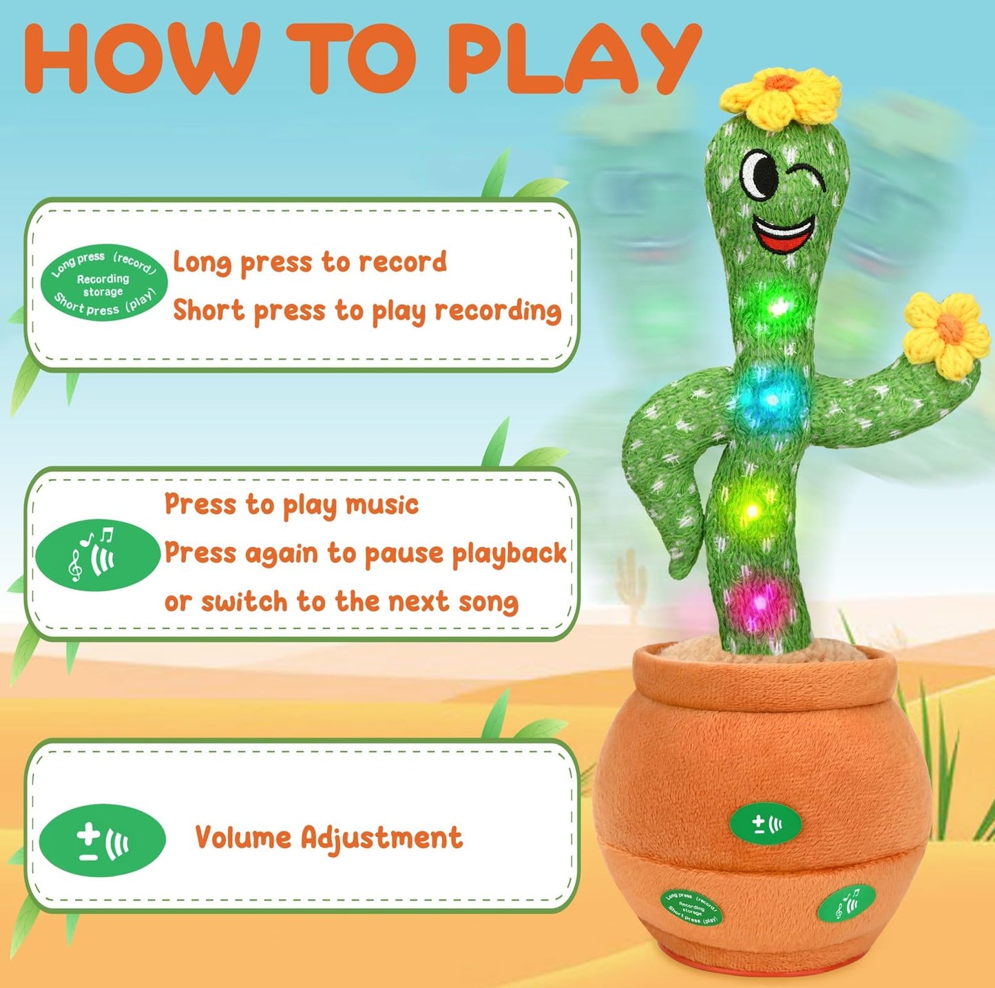 Lgouygg Baby Toys, Singing Talking Cactus Toy For 3-6 Year Old Toddler Boys Girls, Mimicking Repeat What You Say, Plush Cactus With Light Up Music And Amusing Songs, Funny Gag Gifts For Kids