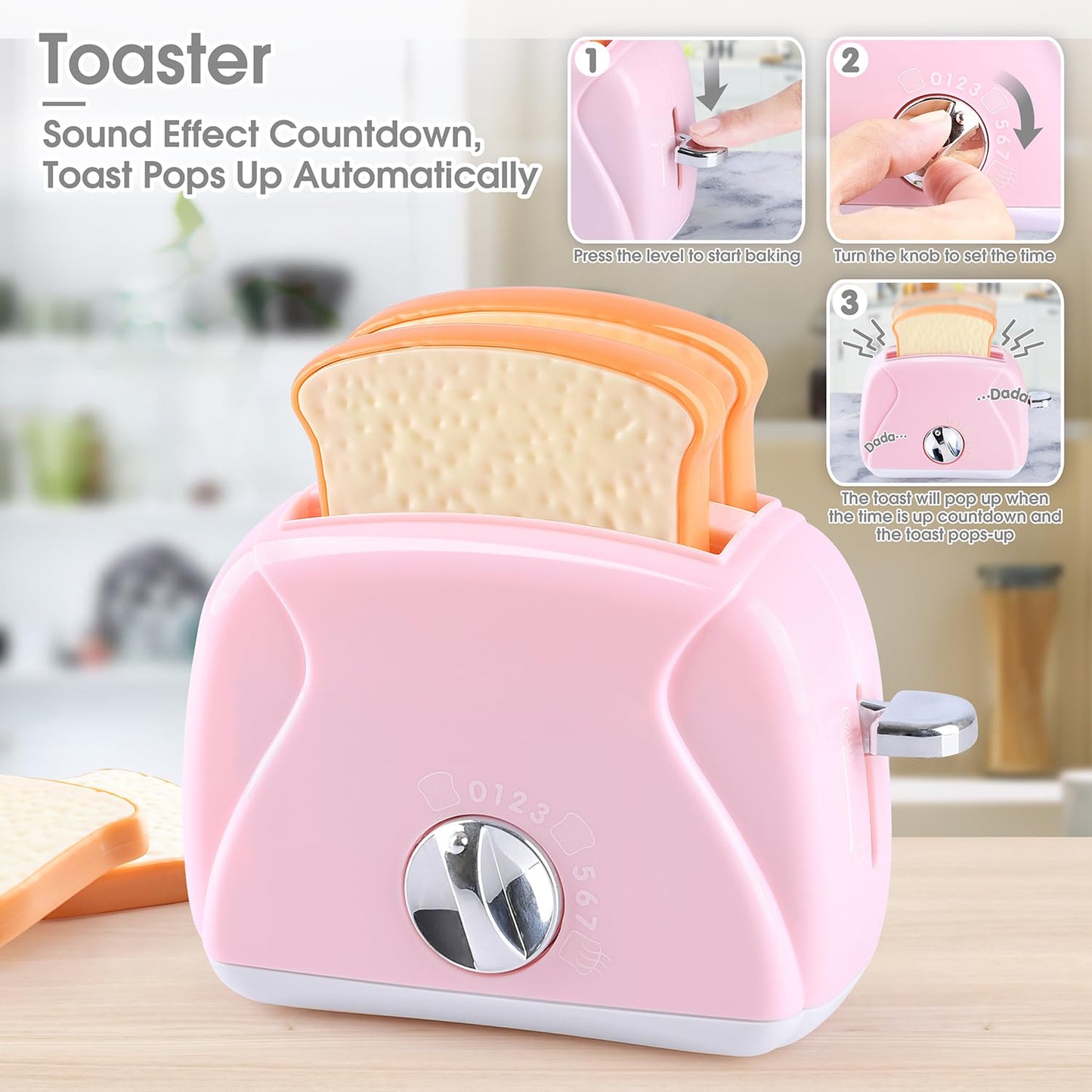 Kids Toy Kitchen Sets, Play Kitchen Accessories for Kids Ages 4-8 3-5, Kitchen Appliance Toys, Blender, Coffee Maker Machine, Mi