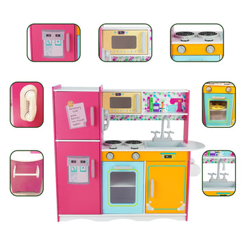 WoodenEdu Kitchen Playset for Kids Ages 3-8, Wooden Pretend Play Kitchen, Including Telephone, Ice Maker, Refrigerator, Dimensio