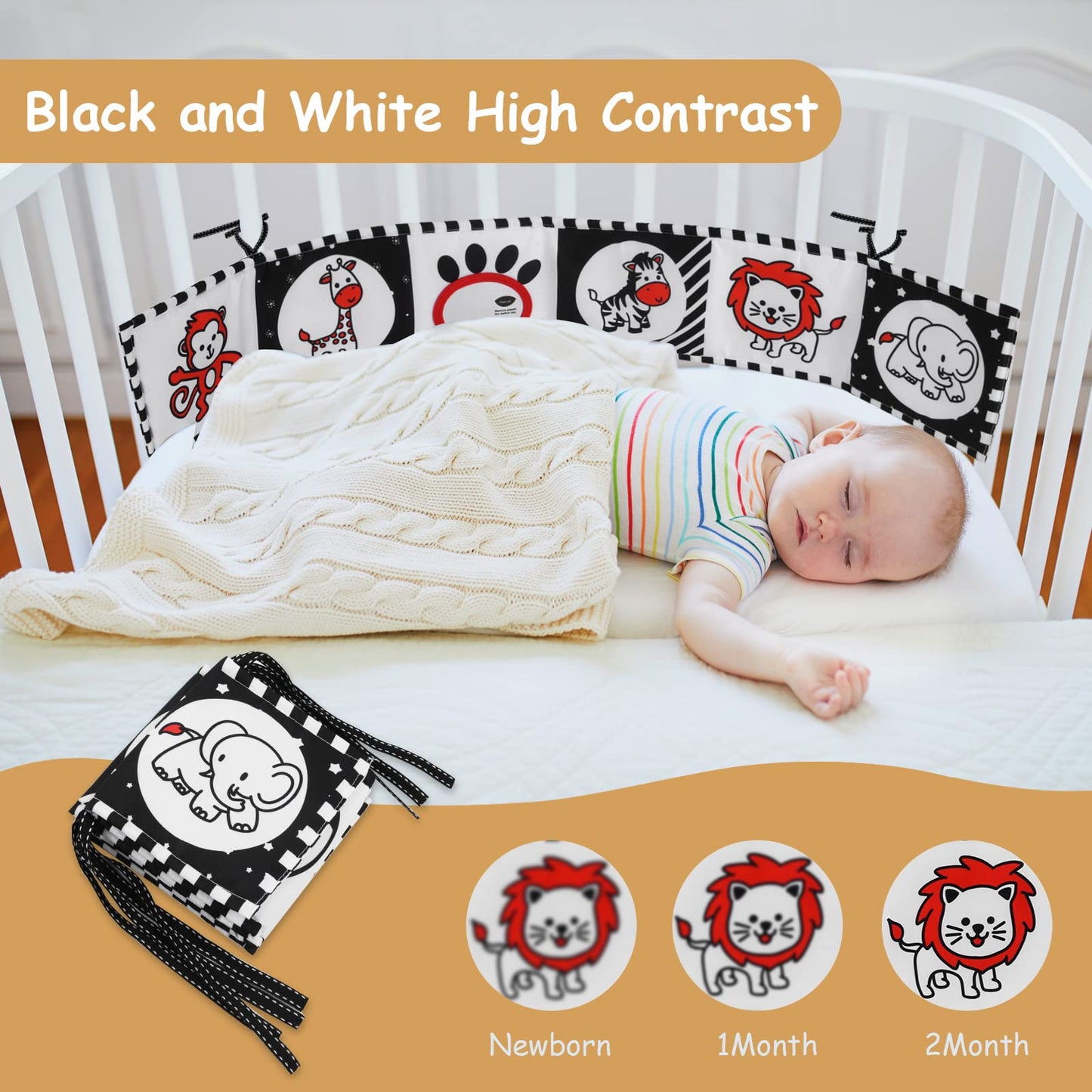 Vicloon Black And White High Contrast Baby Toys, 0-6 6-12 Months Soft Baby Book,Infant Tummy Time Toys,Baby Cloth Activity Crinkle Folding Educational Activity Cloth Book Suitable For Boys Girls