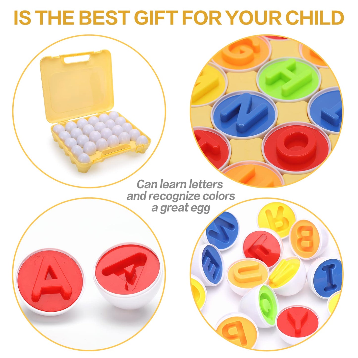Gbayle Letters Matching Eggs 26Pcs Abc Toys Alphabet Educational Color & Shape Recognition Sorter Puzzle Skills Study Toys Easte