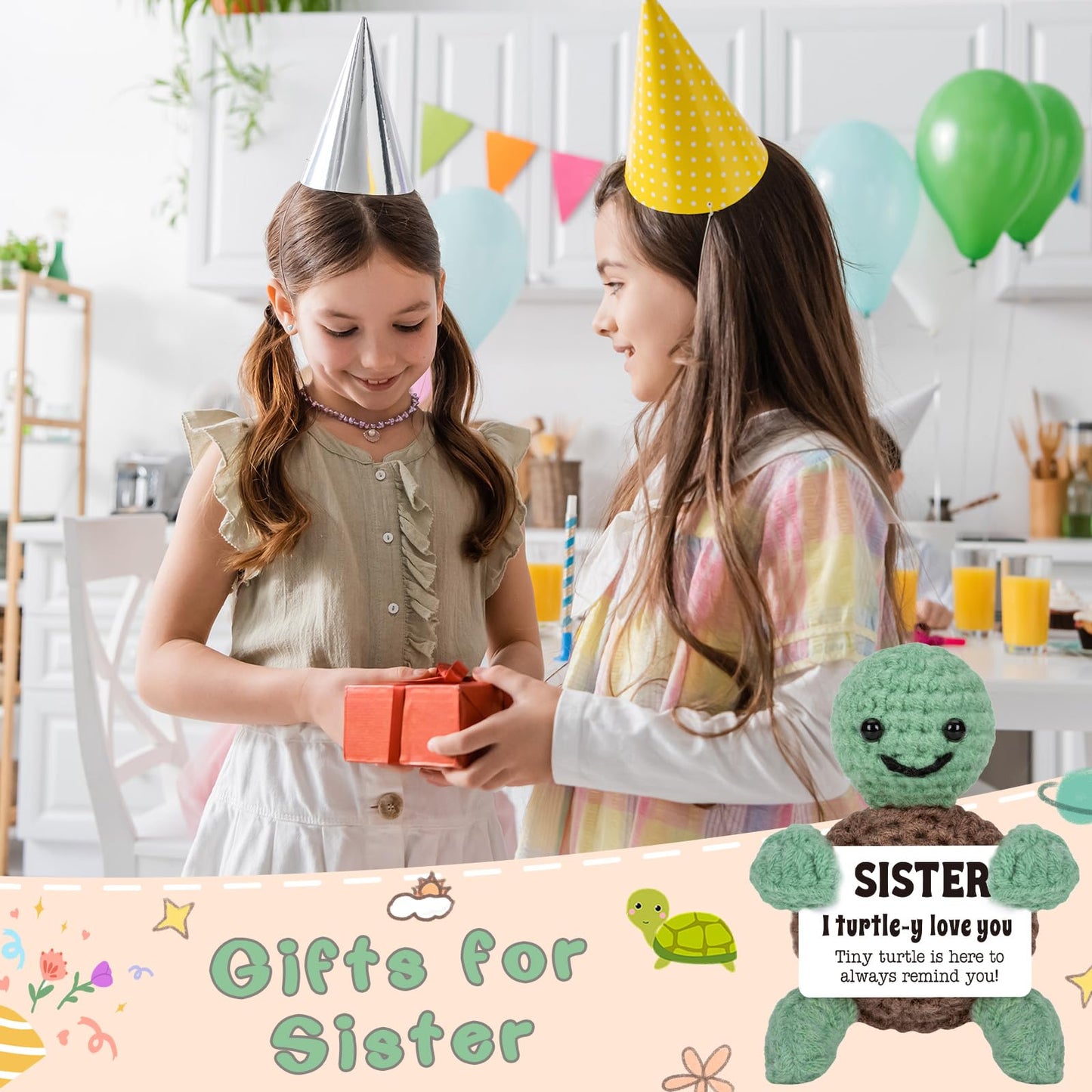 Mini Funny Turtle Sister Gifts From Sister Brother, Soul Sister Friend Gifts For Women Girls, Small Birthday Christmas Sister Gi
