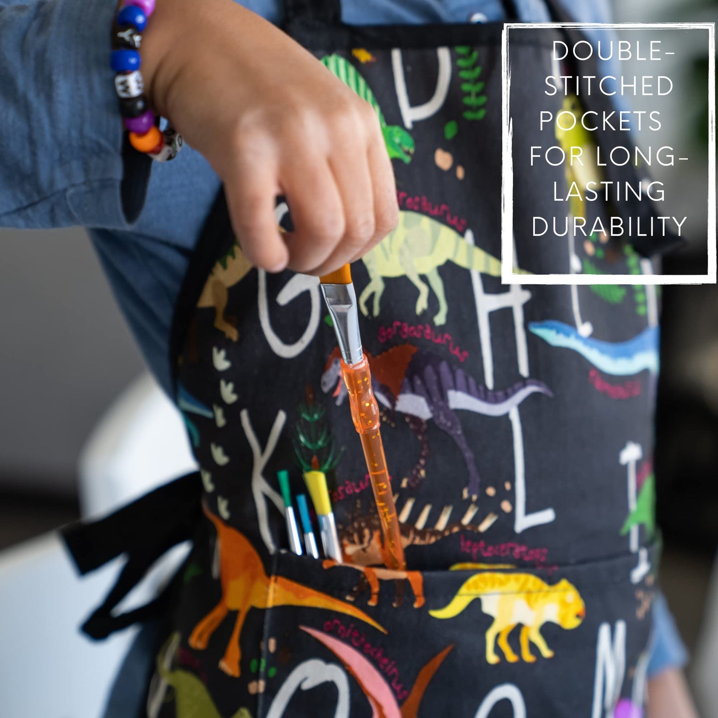 Babyboet Kids Apron For Girls And Boys Apron For Kids Toddler With Pocket For Painting Cooking Baking Art Gardening Craft (Dinos