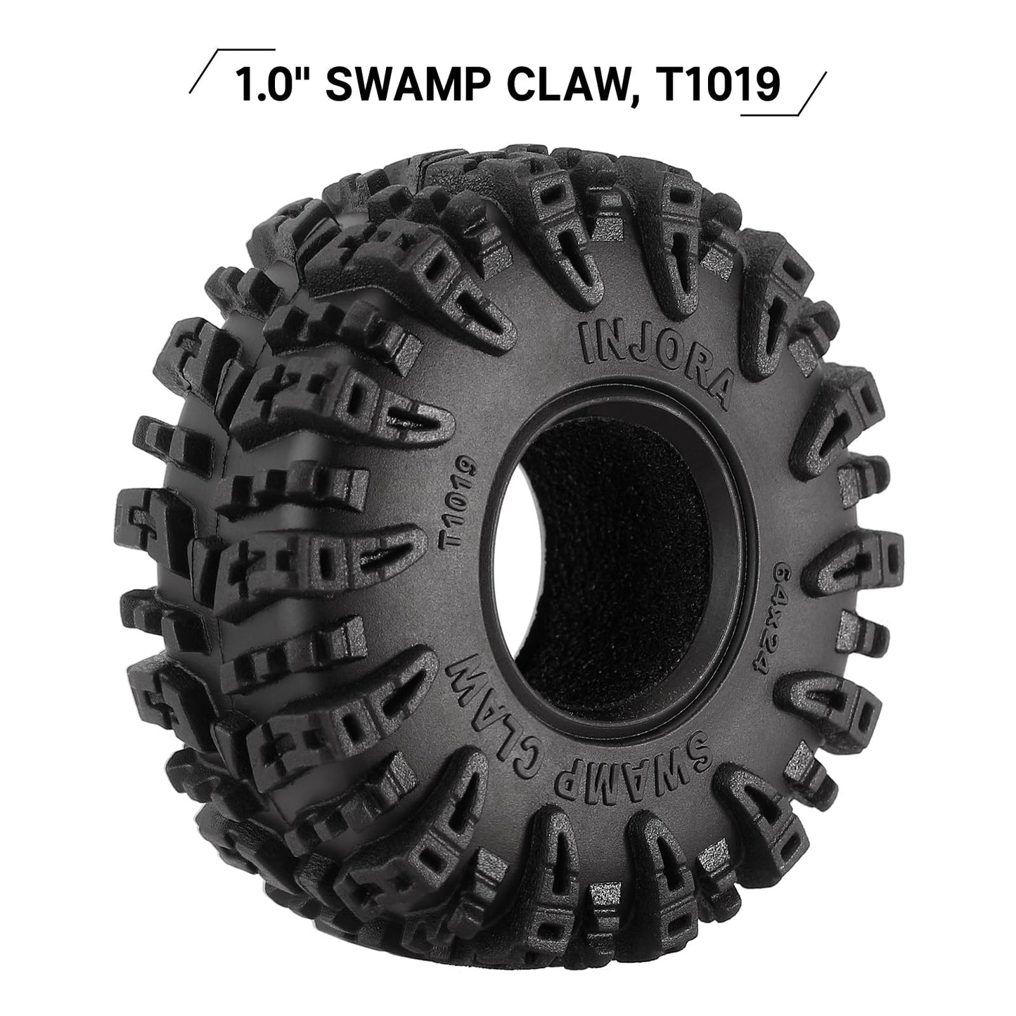 INJORA 1.0 Tires - S5 Swamp Claw Mud Terrain Tires for TRX4M AX24 Axial SCX24 FCX24 1/18 1/24 RC Crawler Car,64 * 24mm,T1019