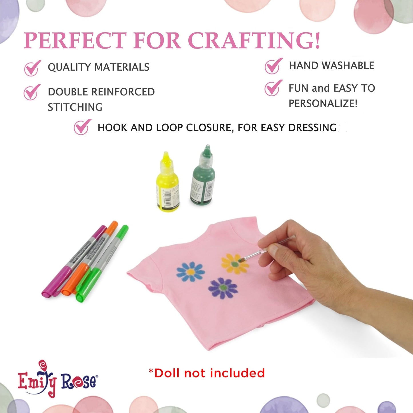 Emily Rose 18 Inch Doll Clothes 5 Pack Pink lassic Casual Versatile T-Shirts Tees Basics Value Bundle for Kids Girls Crafting Pa