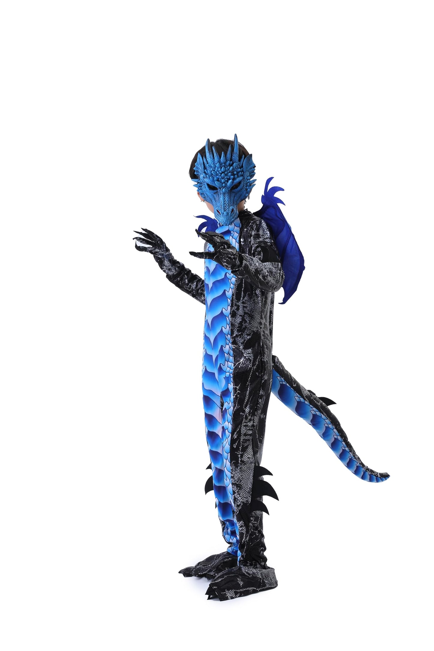 Clothand Dragon Costume Kids, Dragon Costume For Boys With Dragon Wings, Tail, Gloves And Mask Set For Halloween Dress Up - L (B