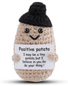 JELUTAR Mini Positive Potato Doll - 3" Knitted Beige Crochet Toy with Positive Card for Gifts & Decorations