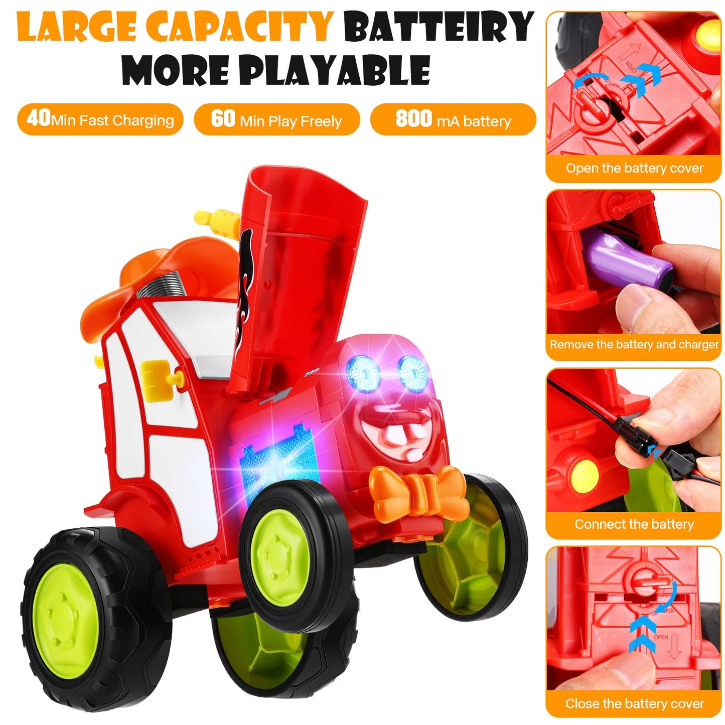 Remote Control Car For Kids 3 4 5 6 7 Year Old,90 Upright Stunt Rc Cars With Light And Music,Rocking Tumbling Electric Train Toy