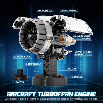 Brihappen Aircraft Engine Building Blocks Set for mature-themed Boys (1813 Piece) - Electric Engine Model with Motor That Works STEM Mechanic Engineering Building Toy Gifts for Building Blocks Lover