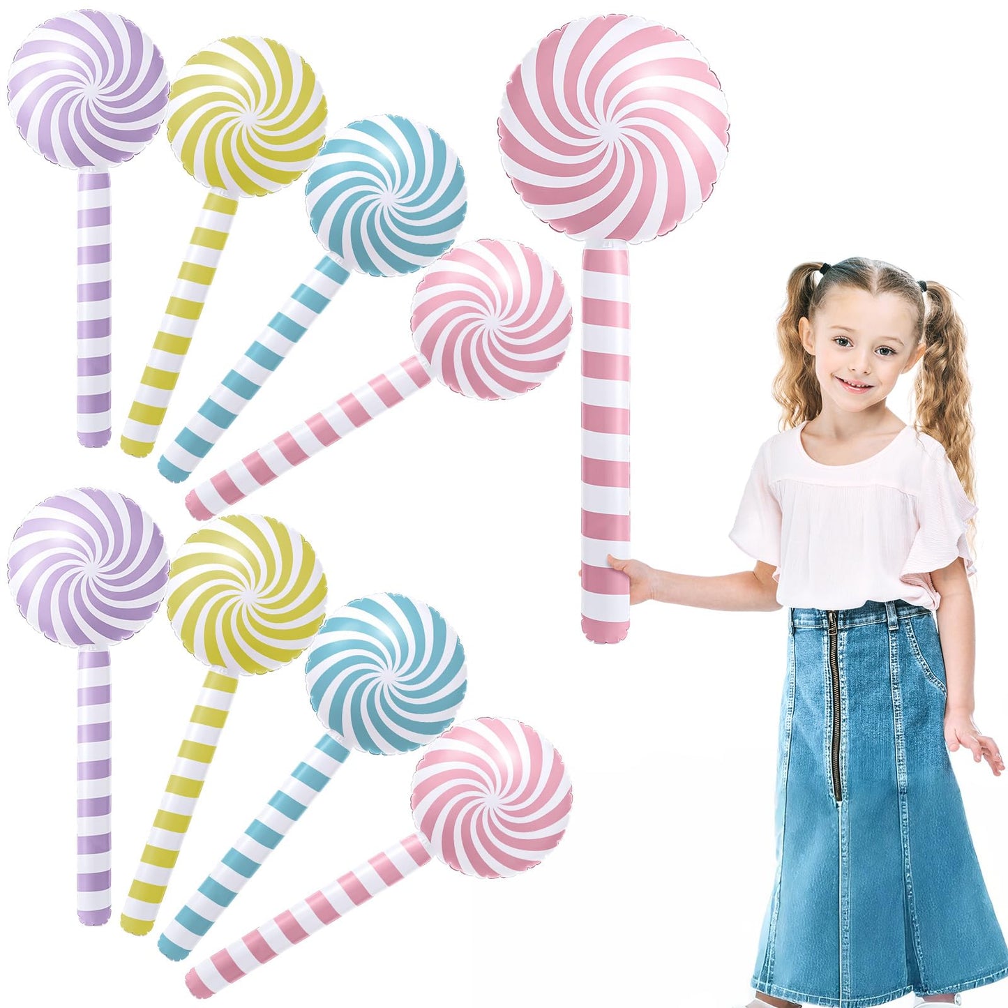 Foilswirl 8 Pcs Large PVC Inflatable Lollipop Balloons for Kids Candy Party Game Decoration 33 Inch Pastel Lollipop Balloons Dec