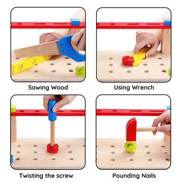 SainSmart Jr. Wooden Bench Wooden Workbench with Tools for Toddlers, Kids Creative Wooden Building Set Construction Toy for 3+ Y