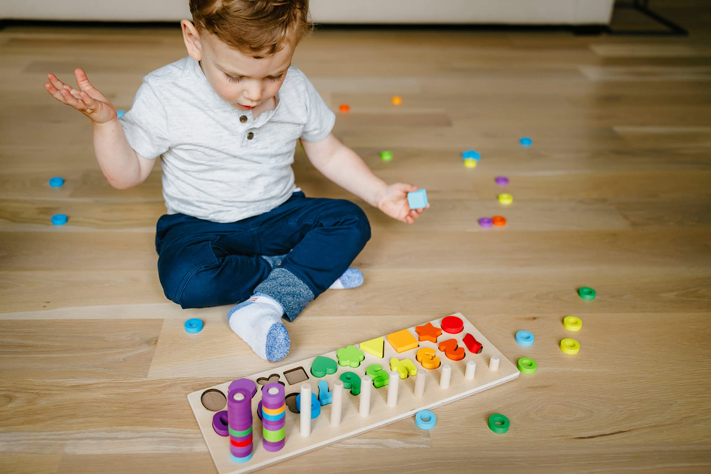 Chuckle & Roar Montessori Shapes & Numbers Wooden Puzzle