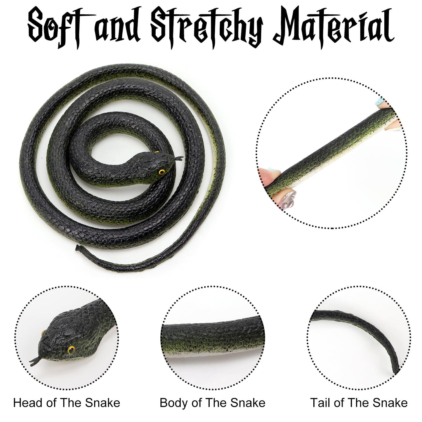 HFATMOS 4 Pcs Realistic Rubber Snakes, Plastic Snakes, Prank Snake Toys for Party, Tricking People, Kids Playing, Garden Props D