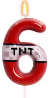 TNT Themed Birthday Candles for Boys Girls, Craft Pixels Cake Topper, Kids Themed Birthday Party Supplies (Number 6-Red)