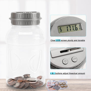 Qiekaka Coin Bank For Boys Adults, Piggy Bank For Adults Kids, Coin Jar With Lcd Change Counter For Counting Money, Change Bank