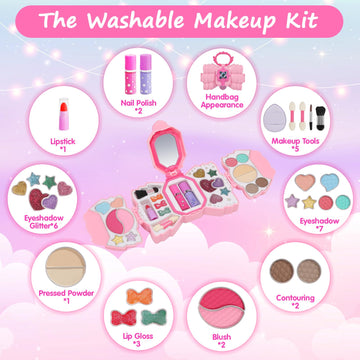 Topsolid Kids Makeup Kit for Girl, Real Washable Makeup for Kid with Mirror, Kids Makeup Sets for Girls 5-8, Princess Toys Cosme