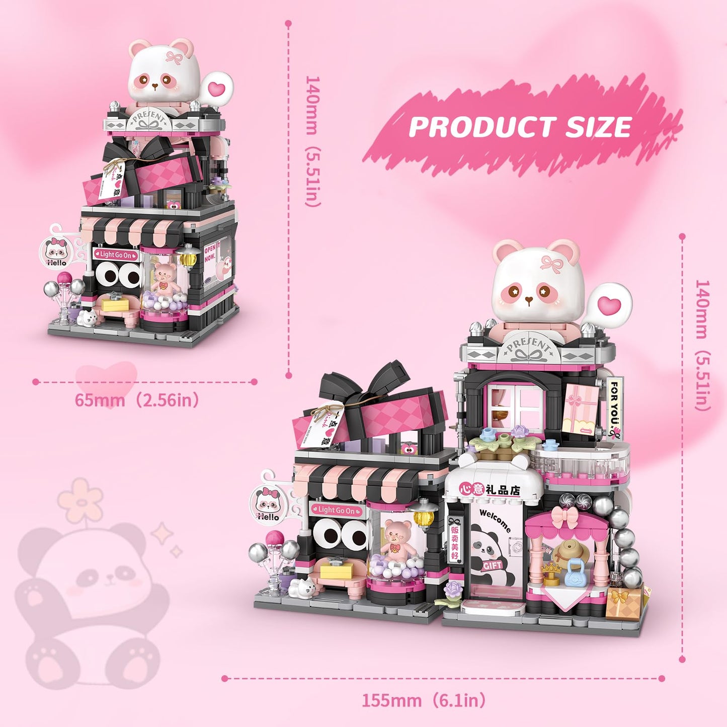 Street View Gift Shop Mini Building Blocks MOC Creative Building Toys Cute Panda Animals Building Set for Girls 6-12 Simulation Architecture Construction Toy Gift Idea for Kids mature-themeds (938 PCS)