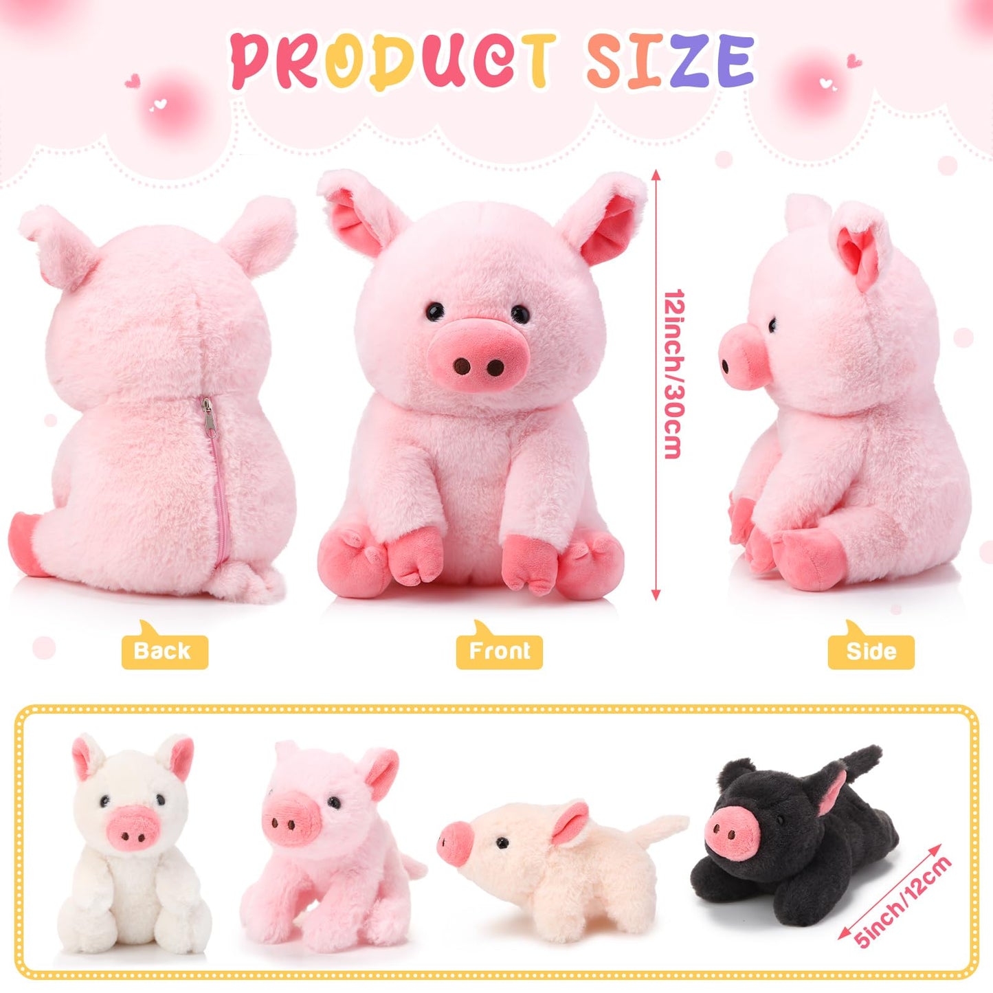Silipull 5 Pcs Pig Stuffed Animals, 12 Inch Large Plush Mommy Pig With 4 Little Baby Pigs In Mother Pig'S Belly, Gift For Boys A