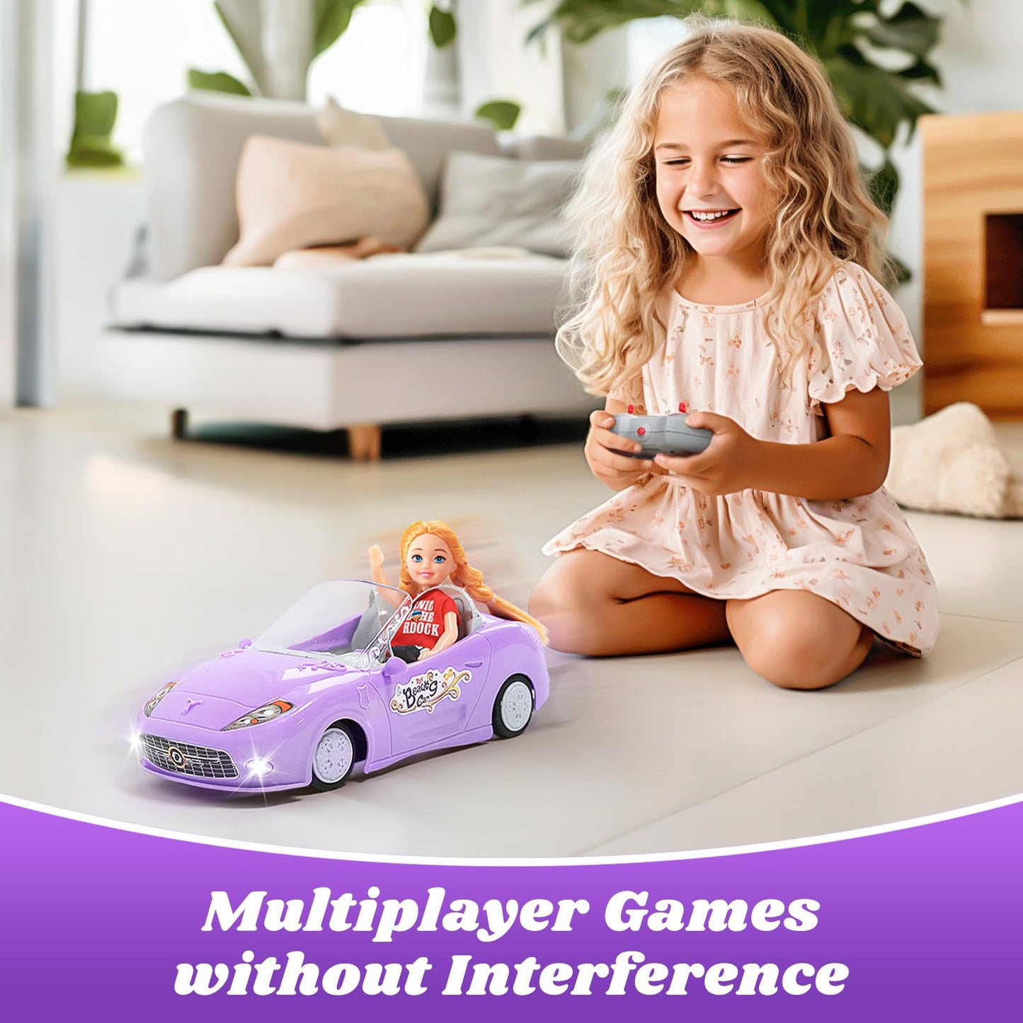 HapKid Purple Remote Control Car for Girls, 1:18 Scale RC Cars with LED Light, 2.4 GHZ Pink Truck Toy for Toddlers Kids, Birthda