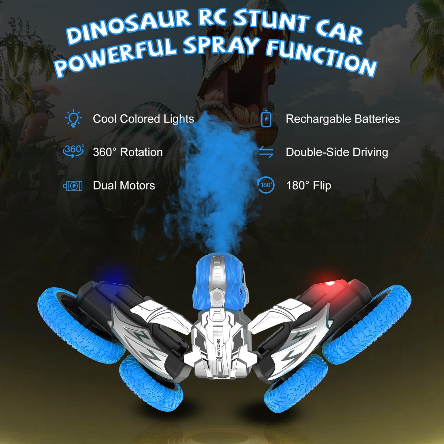 Remote Control Car, 360 Rotating RC Stunt Car with Lights and Spray, 2.4Ghz 4WD Double-Sided Driving RC Car Toys for Kids, Outdo