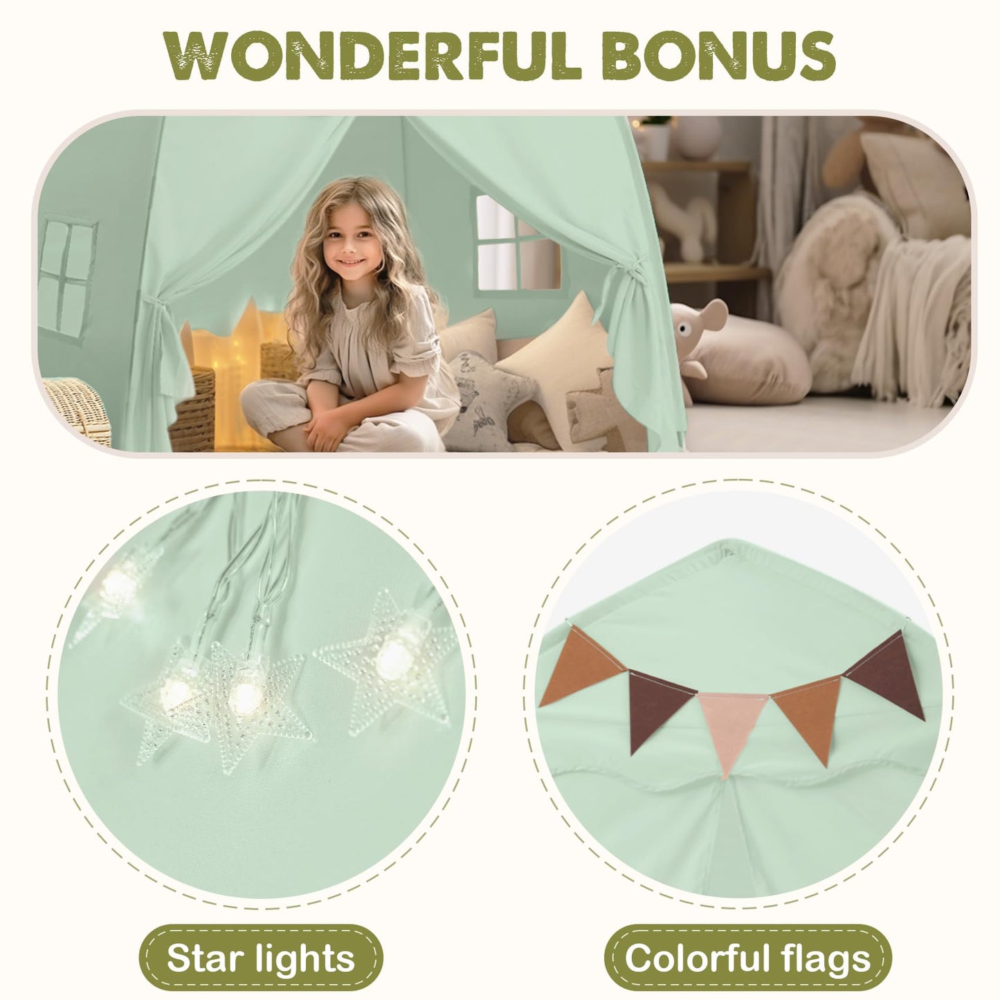 Extra Large Toddler Bed Tent & Kids Play Tent Bed Tent With Flags & Star Lights, Portable & Foldable Teepee, Bed Canopy For Boys