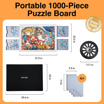 WELGEE 1000-Piece Rotating Puzzle Board with Drawers & Cover, 30x22 Lightweight ABS Table for Adults, Perfect for Puzzle Lovers