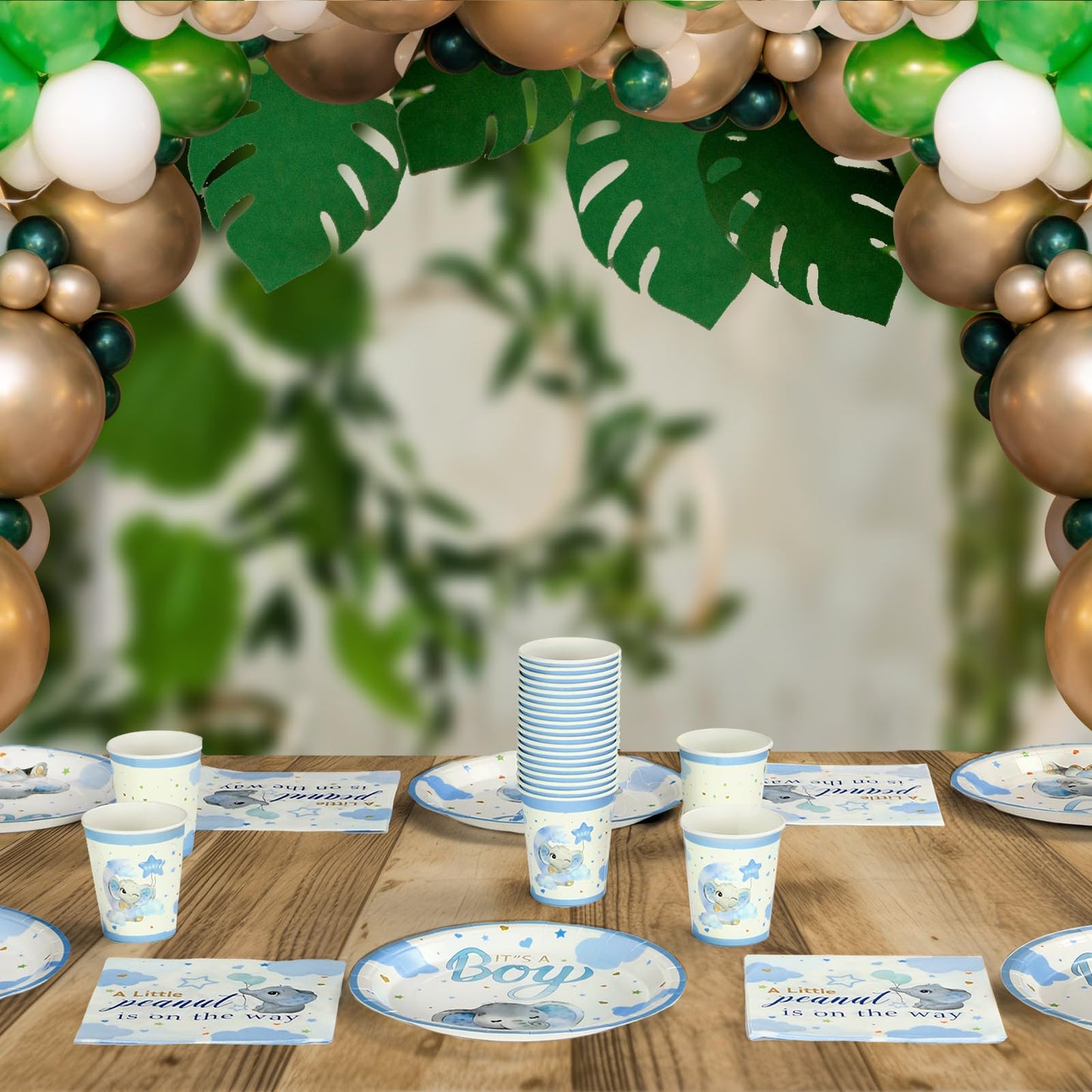 200 Pcs Blue Elephant Baby Shower Paper Plates Napkins Cups Its A Boy Baby Shower Party Supplies Tableware Set Elephant Disposab