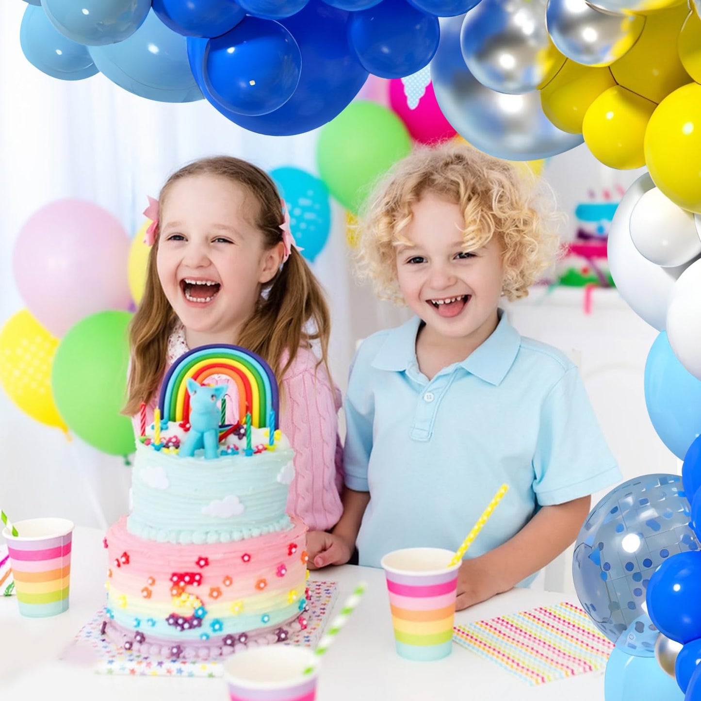 Blue And Yellow Balloon Arch Kit 140 Pcs Royal Blue White Silver Balloon Garland Kit Pastel Blue Party Balloons For Birthday Bab