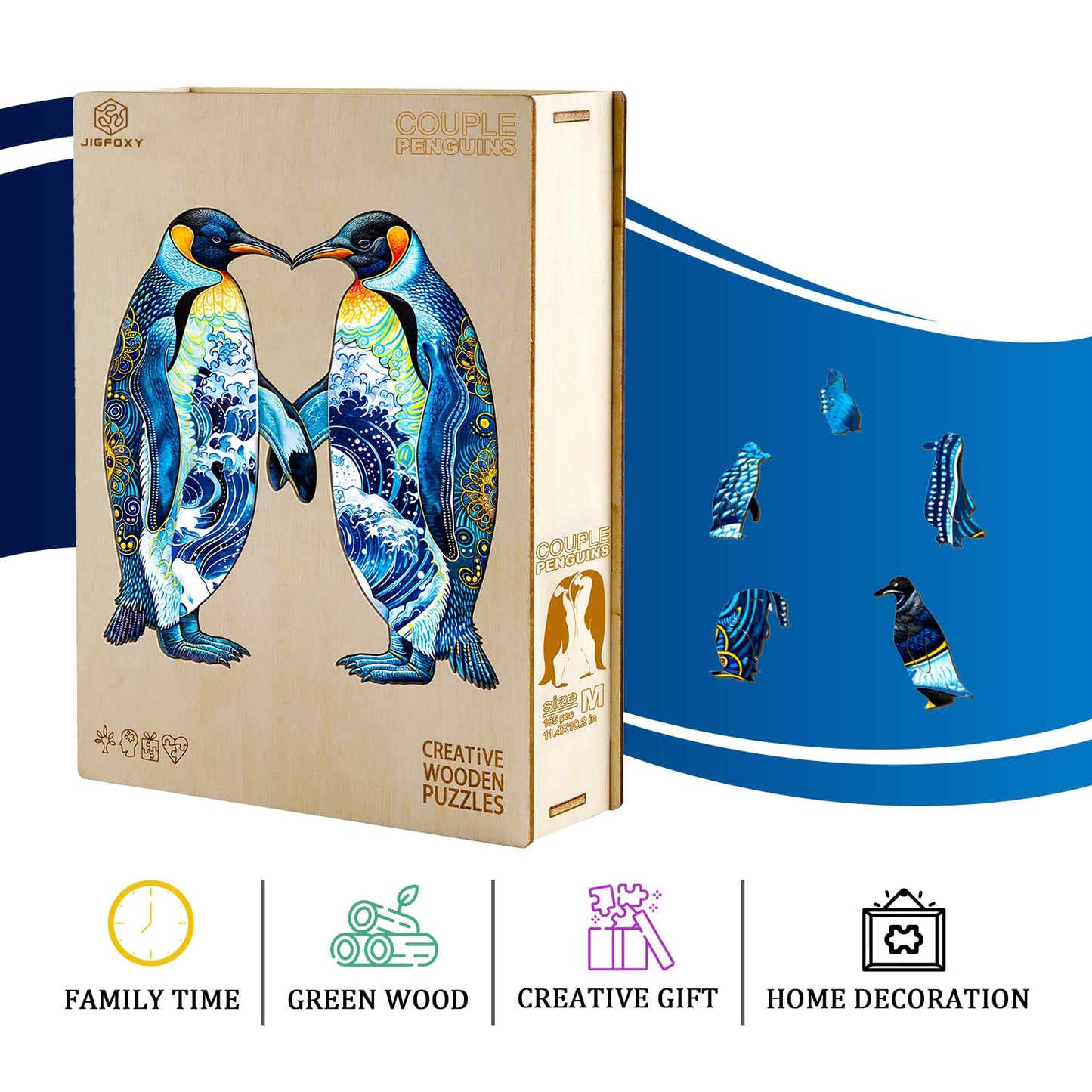Jigfoxy Wooden Puzzles for mature-themeds Penguin Wood Puzzles mature-themed Unique Animal Shape Wooden Jigsaw Puzzles Birthday Gifts for Puzzles Lovers Family Friend (S-8.4 * 7.5in-110pcs)