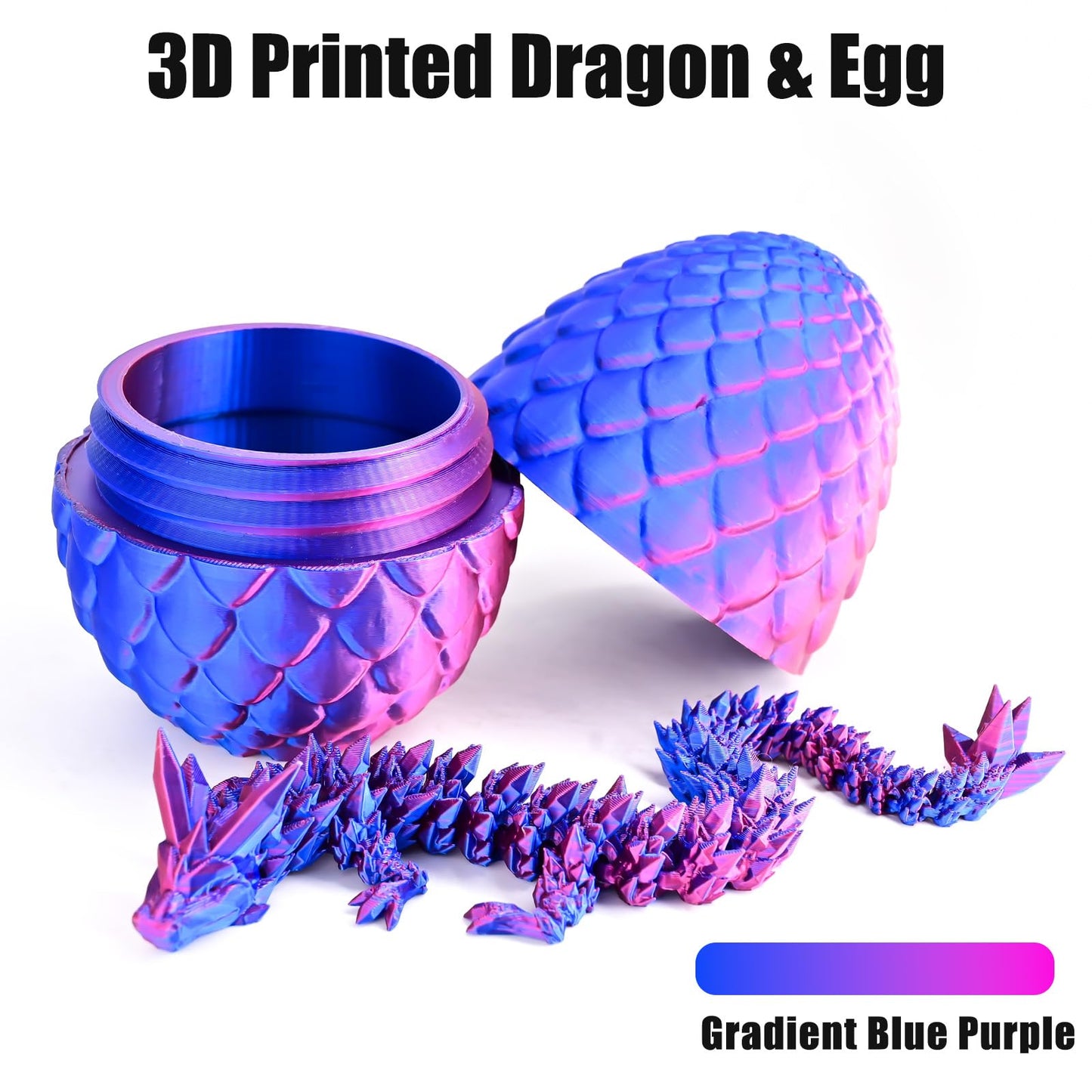 Locyfens 3D Printed Dragon Eggs With Dragon Inside, Articulated 3D Dragon Toys With 3D Dragon Eggs, Crystal Dragon Red Blue