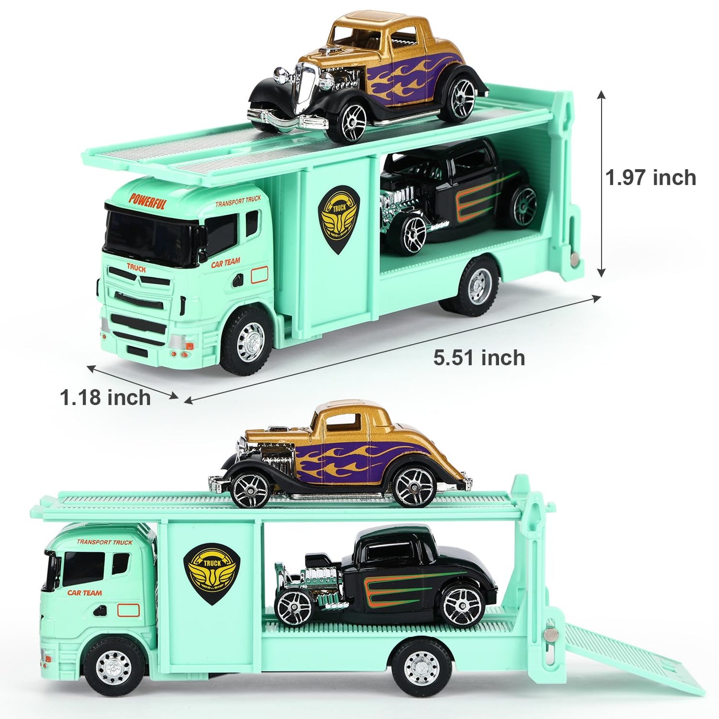 haomsj Truck Toys for Kids 9 PCS Playsets Tow Truck Toy and City Carrier Vehicle,Transport Truck with Die Cast Metal Racing Cars