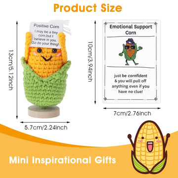 Grevosea Mini Funny Positive Corn, 3 Inch Positive Corn Crochet With Wood Base Cute Wool Funny Knitted Positive Corn Doll Cheer Up Gifts For New Year Birthday Friends Party Decoration Encouragement