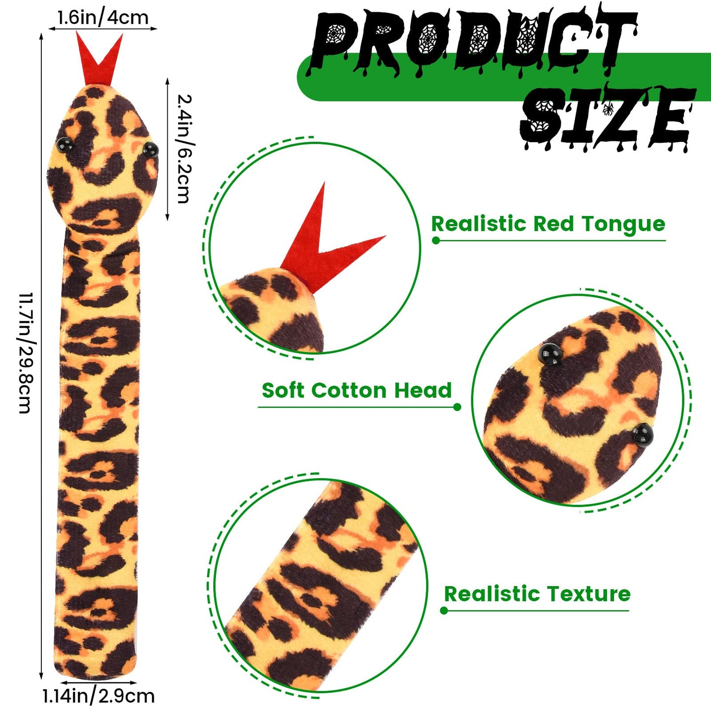 WhistenFla 16Pcs Snake Slap Bracelets, Reptile Party Favors Snake Snap Bracelet Fuzzy Animal Slap on Bracelet for Kids Reptile B