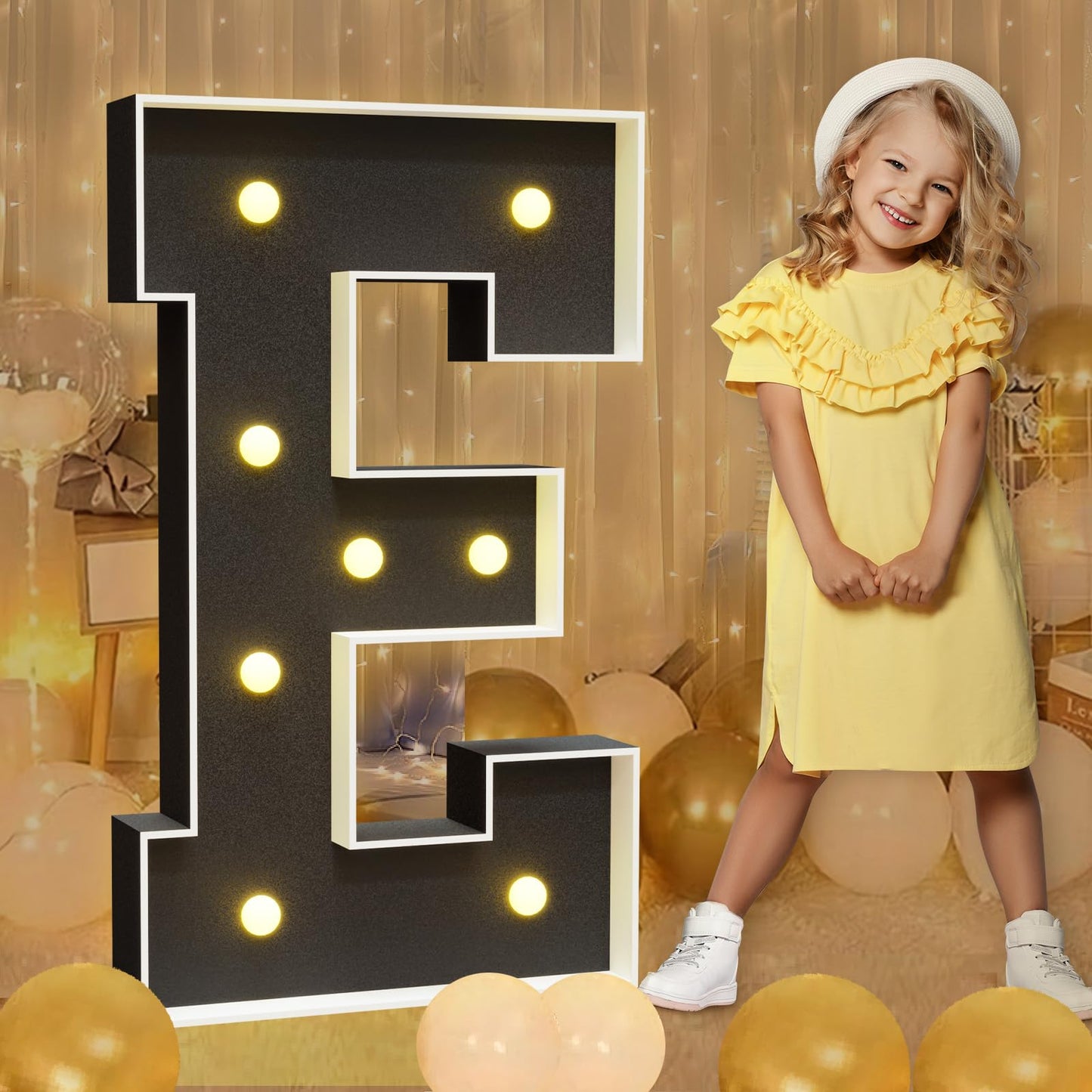 Imprsv Marquee Letters Black 3Ft: Black Party Decor - Light Up Letter E Large 3 Feet Tall - Party Decorations Letter For Love Ma