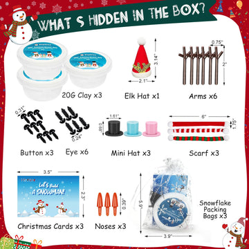 Hophine 3-Pack Build a Snowman Kit - Molding Clay DIY Crafts for Kids, Multicolored, Perfect for Christmas Stocking Stuffers