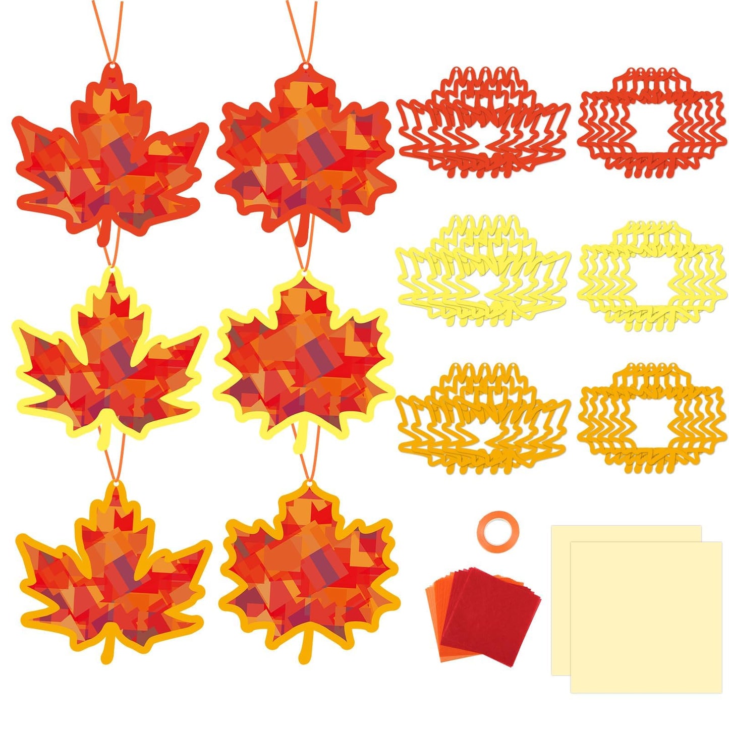 chiazllta 30 Sets Fall Leaf Tissue Craft Kit Autumn DIY Maple Leaves Craft Bulk Back to School Party Favors Harvest Thanksgiving