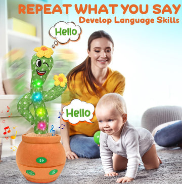 Lgouygg Baby Toys, Singing Talking Cactus Toy For 3-6 Year Old Toddler Boys Girls, Mimicking Repeat What You Say, Plush Cactus With Light Up Music And Amusing Songs, Funny Gag Gifts For Kids