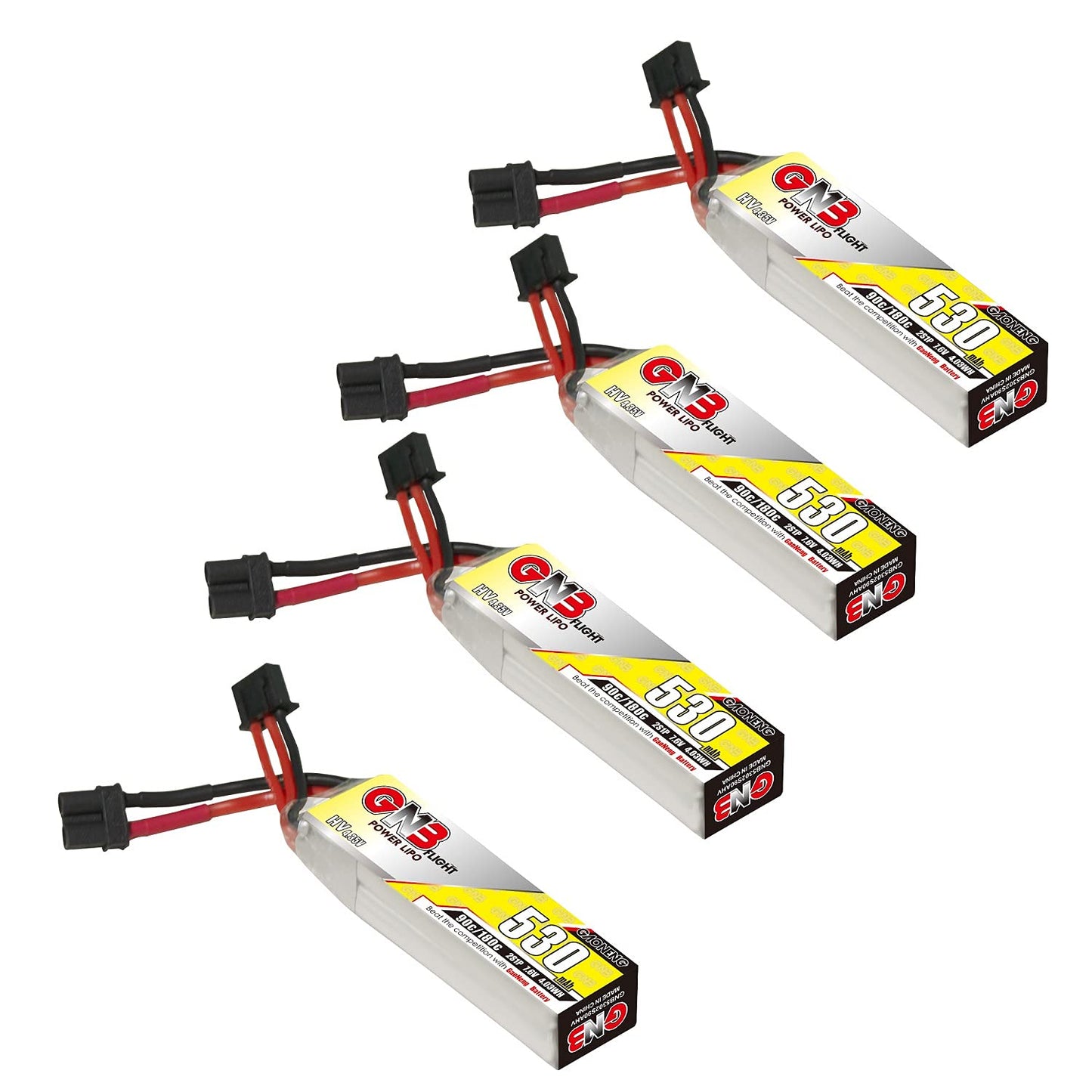 Gaoneng 4Pcs Gnb 530Mah 2S 7.6V 90C Hv Lipo Battery With Xt30 Plug For 60-130Mm Brushless Fpv Drone Emax Tinyhawk Ii Mico Fpv Ra