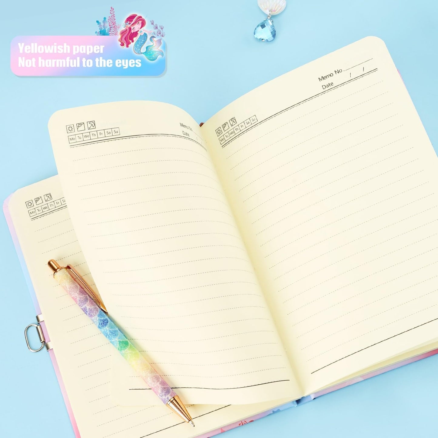 Wernnsai Kids Diary For Girls Mermaid Journal - Kids Gold Foil Journal Girls Mermaid Diary, School Private Diary A5 Lined Memos Writing Drawing Notepad With Lock And Keys, Notebook Birthday Christmas Gift