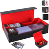 Trading Card Storage Box 2200+ MTG Deck Box Leather Magnetic Closure Commander Deck Box Holds 5 Small Deck Boxes Includes 1 Small Box 8 Dividers 1 Foam Stopper 1 Toploader Black/Red