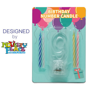Novelty Place Birthday Number Candle Set, Flashing Multicolor Changing LED Birthday Cake Topper with 4 Wax Candles (Number 9)