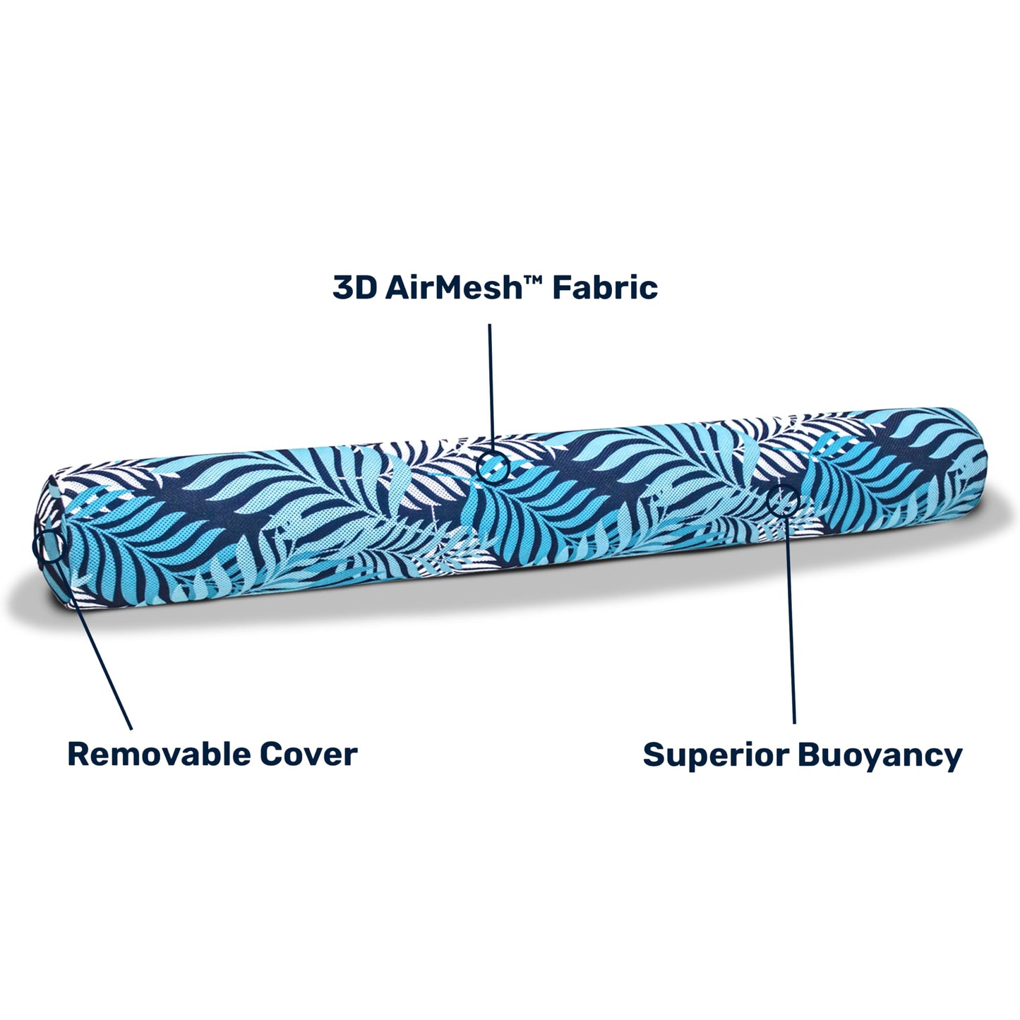 Aqua Oversized Inflatable Pool Noodle – Single – Soft Mesh Jumbo Noodle Pool Float – Blue/White Fern