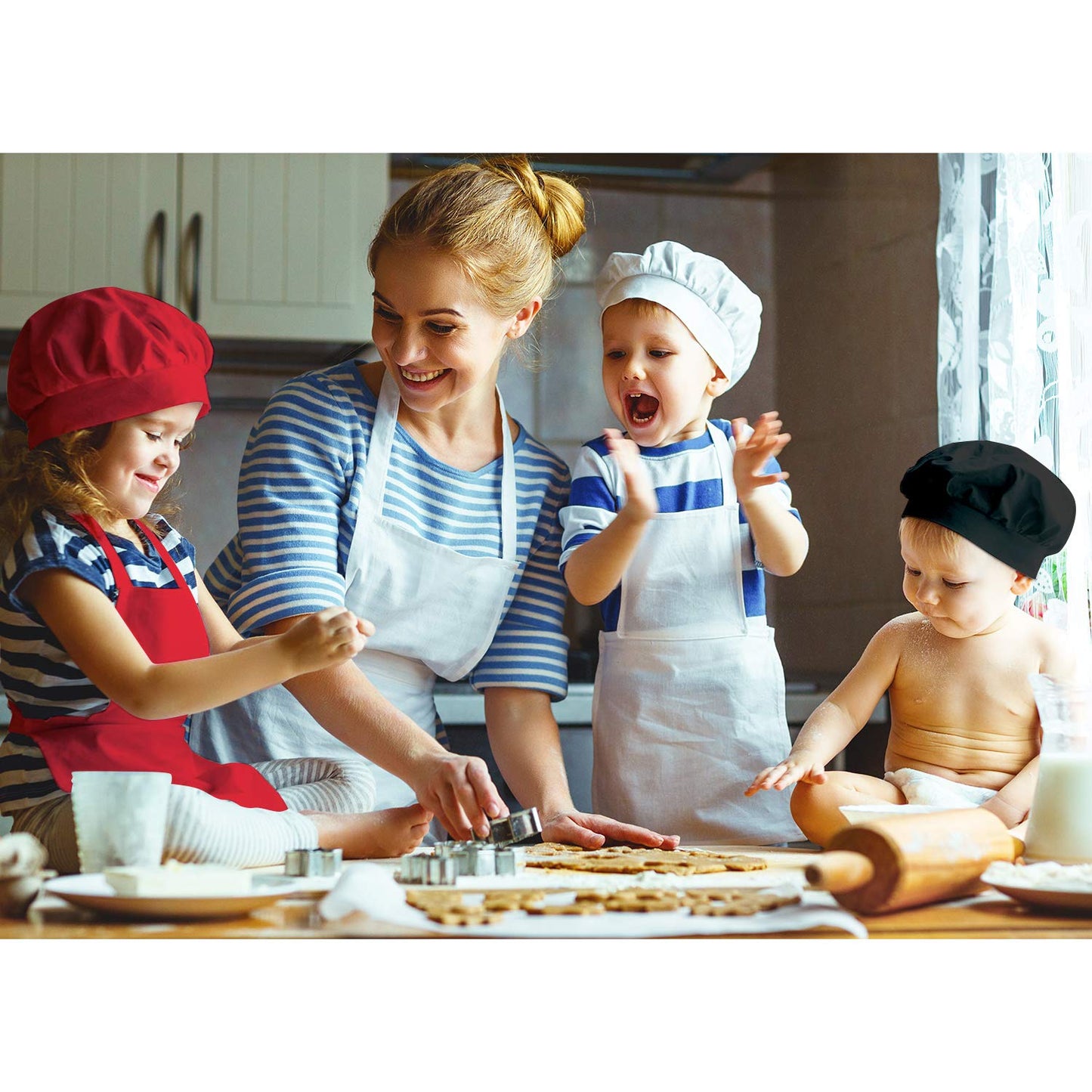 Chengu 6 Pcs Kids Apron And Chef Hat Set Adjustable Child Apron With 2 Pockets For Boys Girls Toddler Cooking Baking Painting Ki
