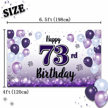 LASKYER Happy 73rd Birthday Decorations,73rd Purple Balloon Large Birthday Banner Backdrop Sign,73 Years Old Bday Party Supplies