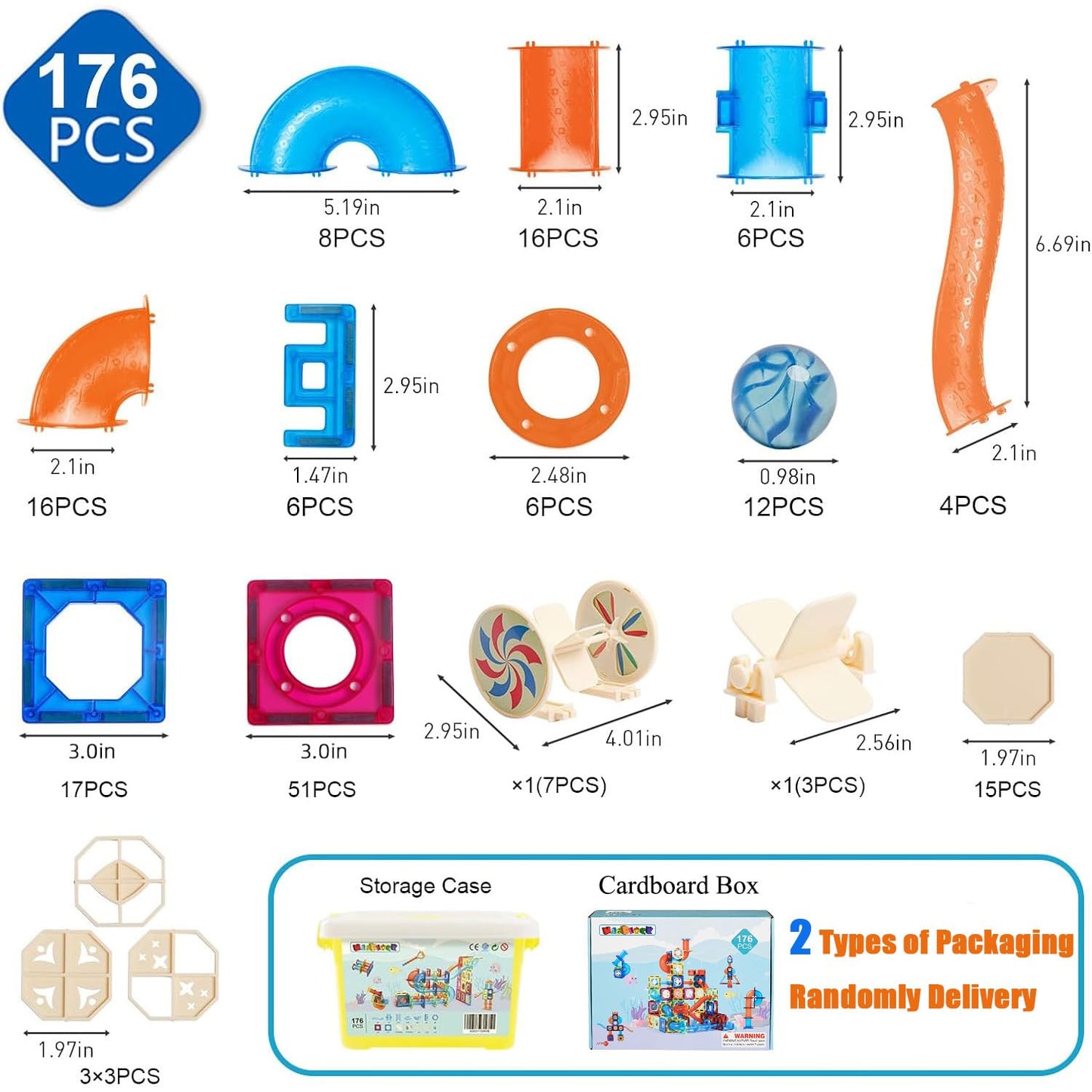 Magblock Magnetic Tiles 176Pcs Marble Run Race Track Toy Set Stem Educational Building Blocks Child Brain Development Kit Magnet Construction Toys For Boys Girls Kids Age 8 9 10+ Years Old