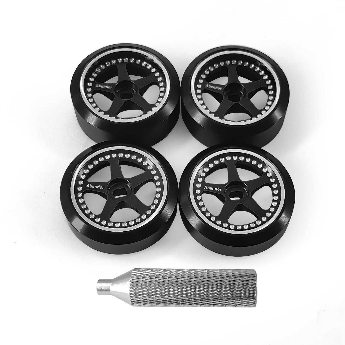 Abendor 4Pcs Rc Drift Wheels and Drift Tires for 1/28 Wltoys K969 K989 P929, Alloy Rc Drift Car Wheels with Hard Rubber Tires fo