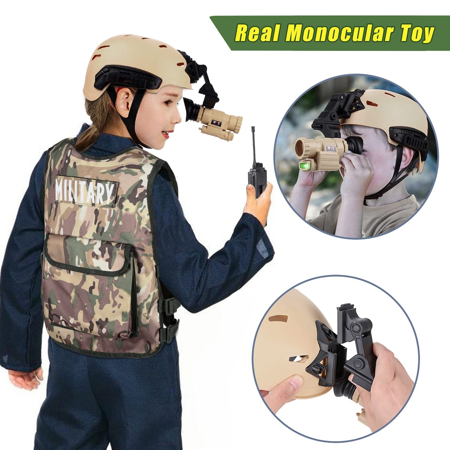 Kids Army Military Combat Soldier Costume Halloween Party Role Play Dress Up Birthday Gift Set Includes Camouflage Vest, Helmet, And Toy Accessories For 3-8 Years Old Toddlers Boys Girls
